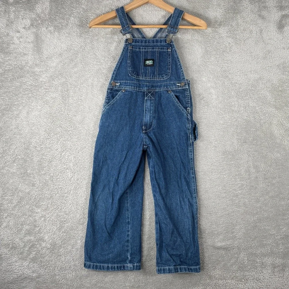 Key Denim Overalls Kids Size 5 Blue Cotton Workwear Utility Carpenter Bibs